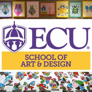 Logo for the school of art and design with images of children's art work